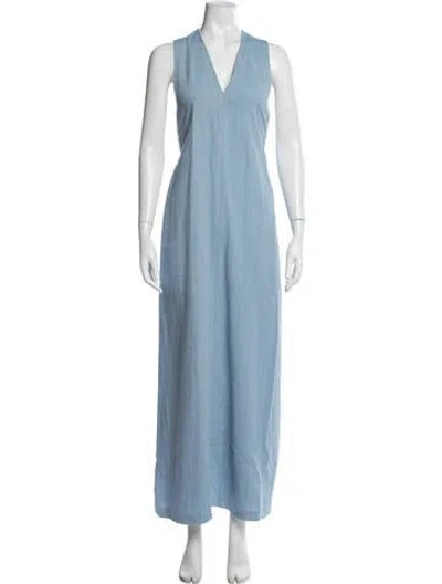 Pre-owned Nanushka V-neck Long Dress In Blue