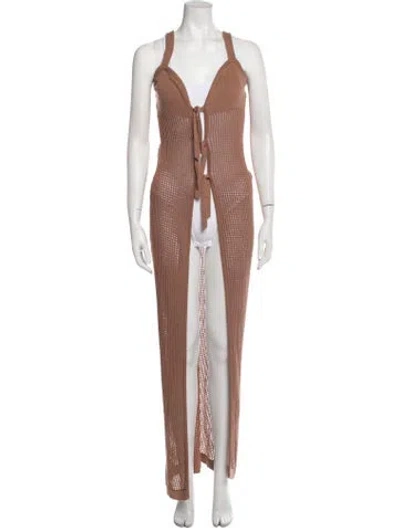 Pre-owned Nanushka V-neck Long Dress In Brown