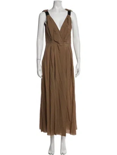 Pre-owned Nanushka V-neck Long Dress In Brown