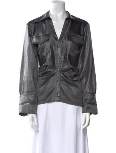 Pre-owned Nanushka V-neck Long Sleeve Blouse In Gray