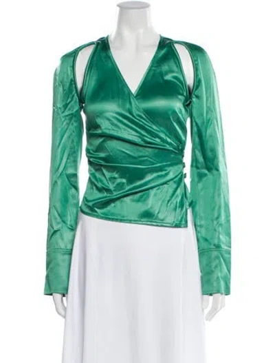 Pre-owned Nanushka V-neck Long Sleeve Blouse In Green
