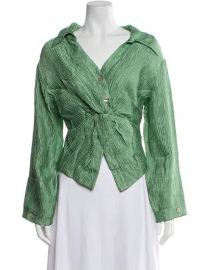 Pre-owned Nanushka V-neck Long Sleeve Blouse In Green