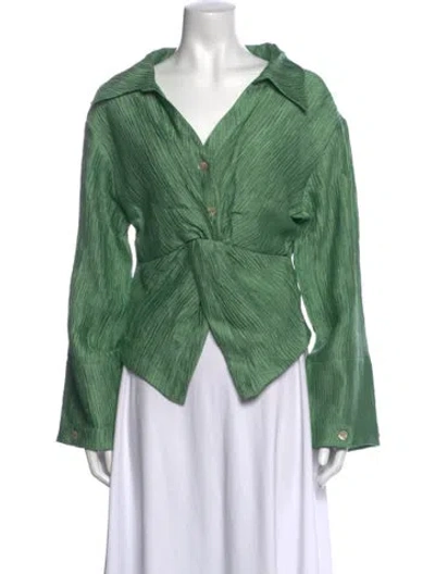 Pre-owned Nanushka V-neck Long Sleeve Blouse In Green