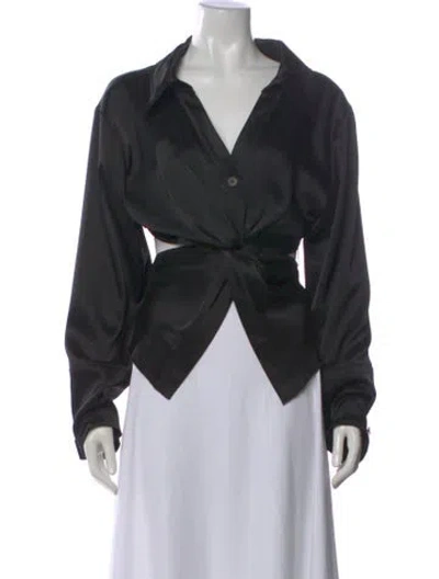 Pre-owned Nanushka V-neck Long Sleeve Button-up Top In Black