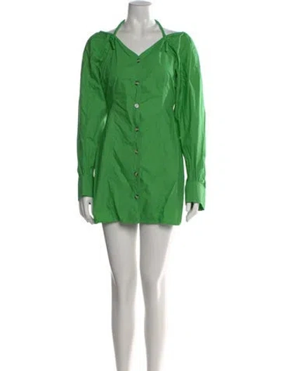 Pre-owned Nanushka V-neck Long Sleeve Button-up Top In Green