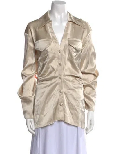 Pre-owned Nanushka V-neck Long Sleeve Button-up Top In Neutral