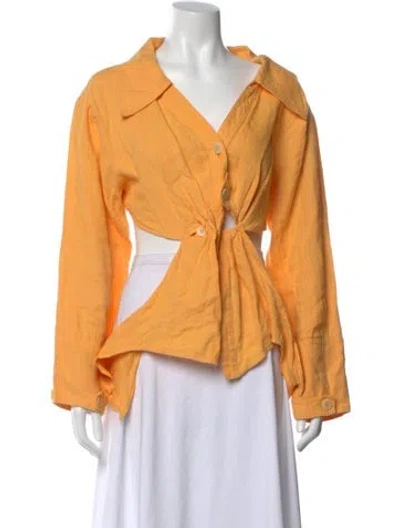 Pre-owned Nanushka V-neck Long Sleeve Button-up Top In Yellow