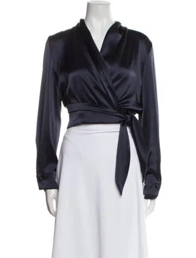 Pre-owned Nanushka V-neck Long Sleeve Crop Top W/ Tags In Blue