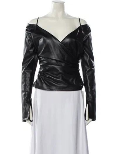 Pre-owned Nanushka V-neck Long Sleeve Top In Black