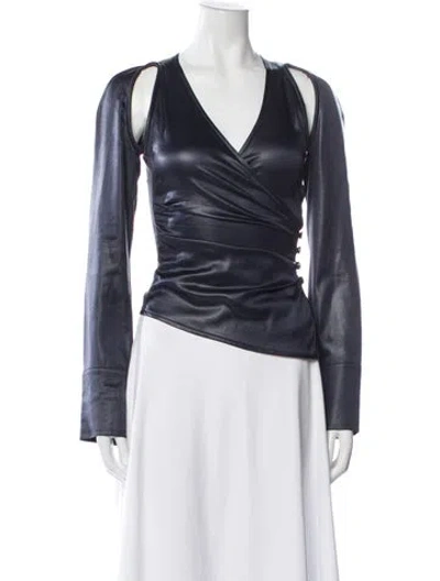 Pre-owned Nanushka V-neck Long Sleeve Top In Blue