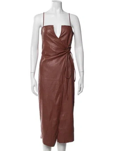 Pre-owned Nanushka V-neck Midi Length Dress In Brown