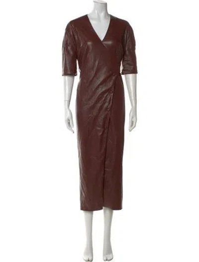 Pre-owned Nanushka V-neck Midi Length Dress In Burgundy