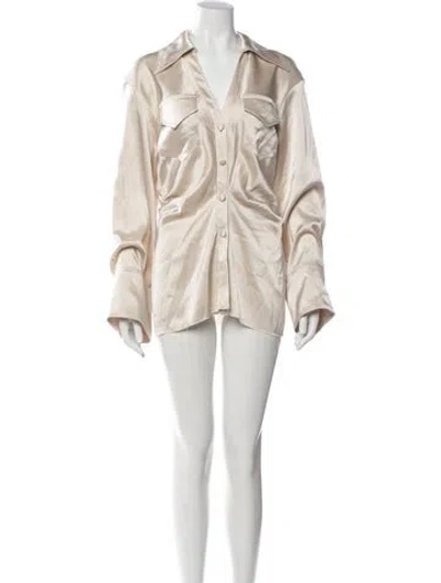 Pre-owned Nanushka V-neck Mini Dress In Neutrals