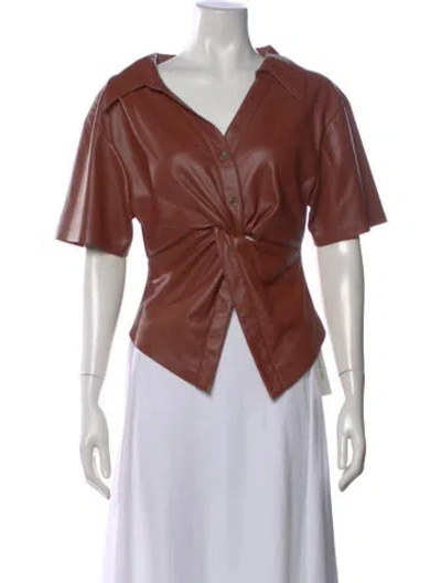 Pre-owned Nanushka V-neck Short Sleeve Top In Brown