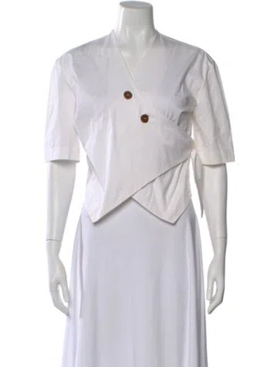 Pre-owned Nanushka V-neck Short Sleeve Top In White