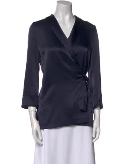 Pre-owned Nanushka V-neck Three-quarter Sleeve Blouse In Blue