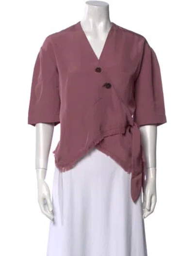 Pre-owned Nanushka V-neck Three-quarter Sleeve Blouse In Pink