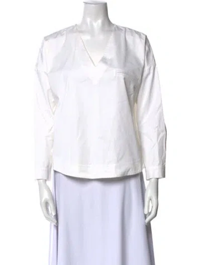 Pre-owned Nanushka V-neck Three-quarter Sleeve Blouse In White