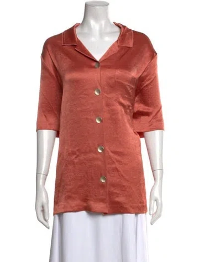 Pre-owned Nanushka V-neck Three-quarter Sleeve Button-up Top In Orange