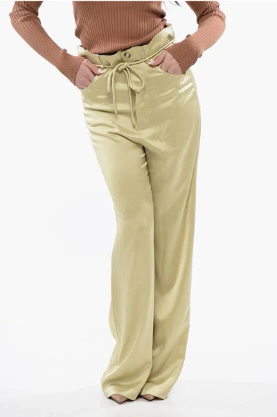 Nanushka Wide Leg Satin Pants In Green