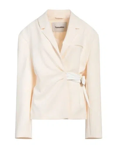 Nanushka Candace Belted Double-breasted Blazer In White