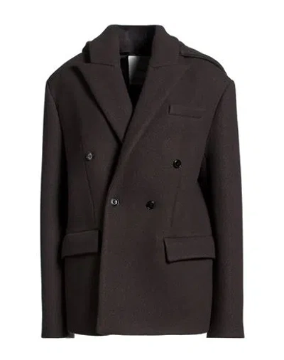 Nanushka Woman Coat Charcoal Size L Virgin Wool, Polyamide In Gray