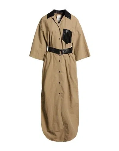 Nanushka Woman Maxi Dress Khaki Size M Nylon, Cotton, Polyurethane In Brown