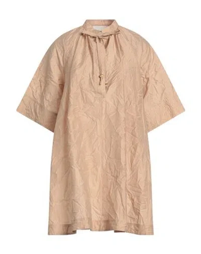 Nanushka Woman Mini Dress Light Brown Size L Cotton, Polyester In Beige