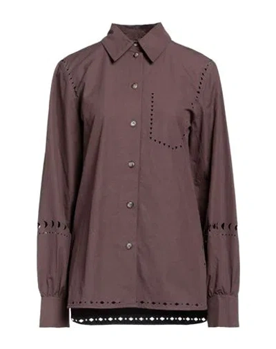 Nanushka Woman Shirt Dark Brown Size L Cotton