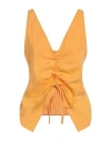 Nanushka Berdine Drawstring Sleeveless Linen Top In Mandarin