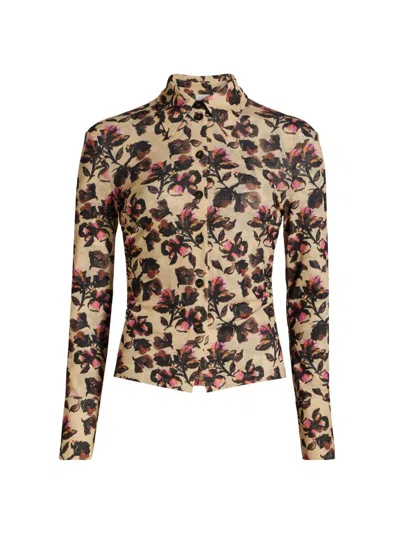 Nanushka Women's Idana Floral Jersey Shirt In Brown