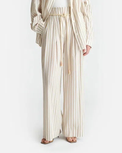 Nanushka Women's Nevada Striped Belted Linen Pants In Beige/white
