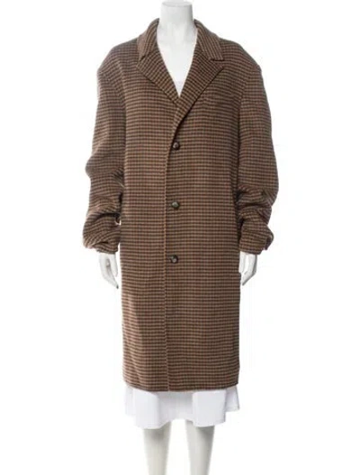Pre-owned Nanushka Wool Houndstooth Print Coat In Brown