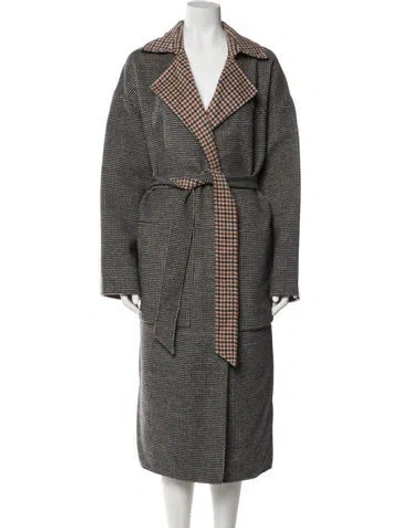 Pre-owned Nanushka Wool Houndstooth Print Trench Coat In Black