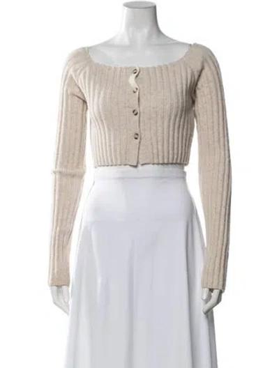 Pre-owned Nanushka Wool Off-the-shoulder Crop Top In Neutrals