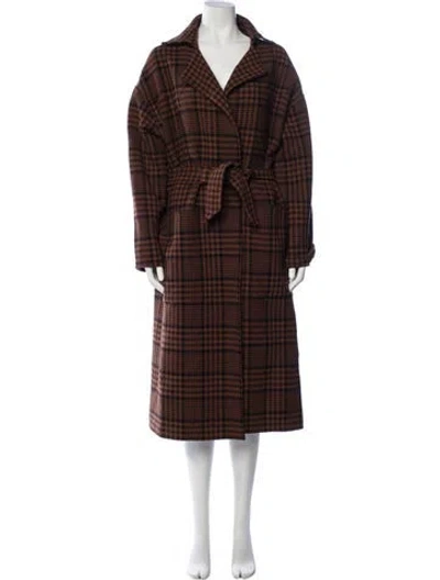 Pre-owned Nanushka Wool Plaid Print Coat In Brown