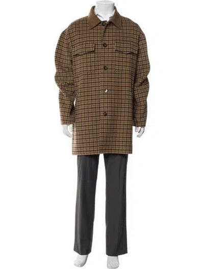 Pre-owned Nanushka Wool Plaid Print Overcoat In Brown