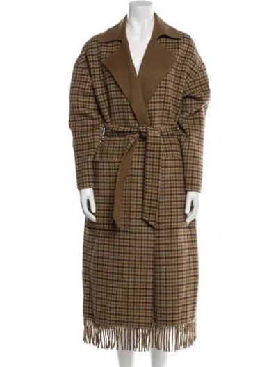 Pre-owned Nanushka Wool Plaid Print Trench Coat In Brown