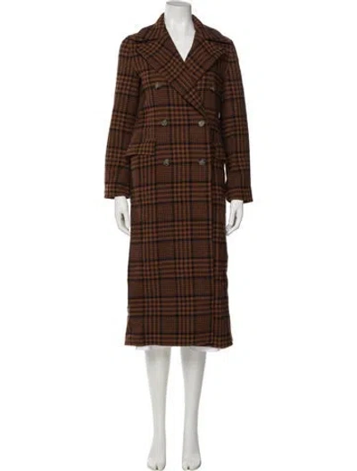 Pre-owned Nanushka Wool Plaid Print Trench Coat In Brown