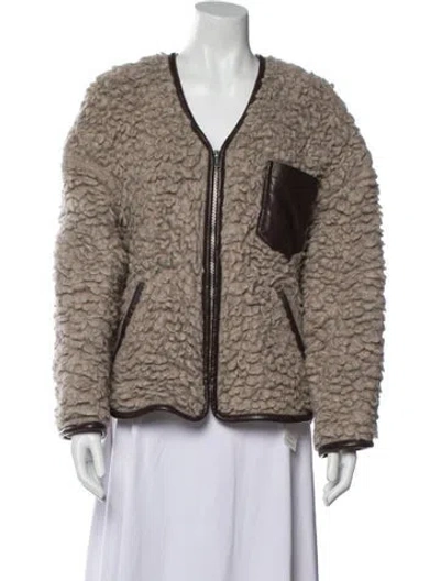 Pre-owned Nanushka Wool Printed Faux Fur Jacket In Neutral