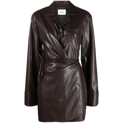 Nanushka Xaviera Okobor Wrap Mini Dress In Brown