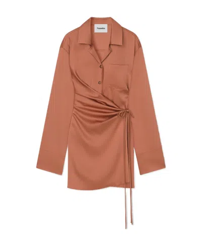 Nanushka Xaviera Slip Satin Mini Dress In Brown