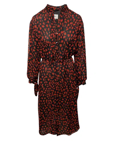 Nanushka Zahara Pussy Bow Printed Midi Dress In Black Print Polyester