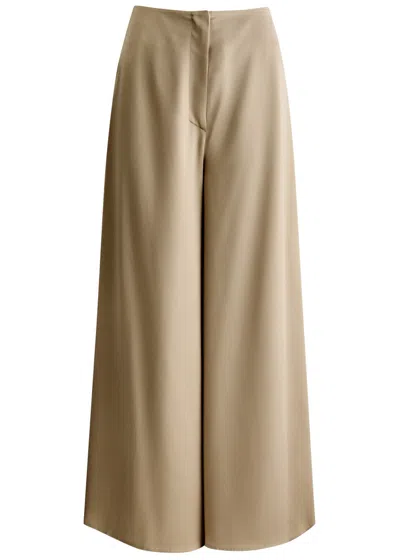 Nanushka Zaniah Cropped Flared-leg Satin Trousers In Beige