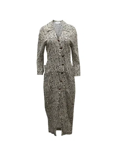 Pre-owned Nanushka Zebra-print Wrap Midi Dress In Neutral