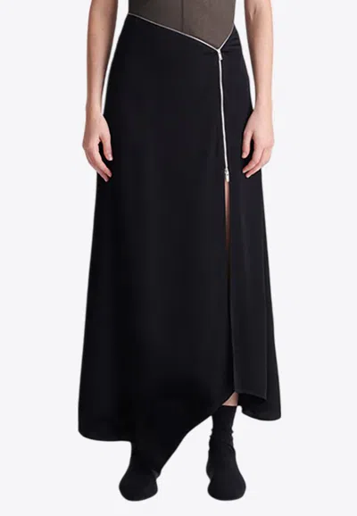 Nanushka Zella Georgette Asymmetric Midi Skirt In Black