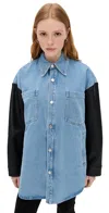 Nanushka Zinnie Shirt Jacket Mid Blue/black In Mid Blue/black