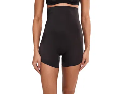 Naomi & Nicole Sidekick Slanted Hem Hi Waist Shaping Shorts In Black