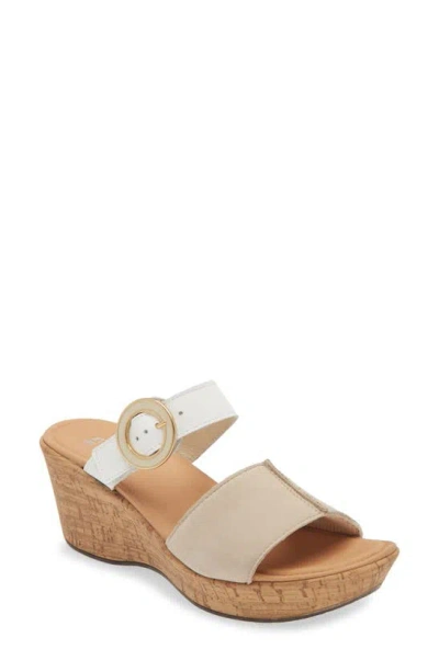 Naot Breezy Platform Wedge In Beige Nubuck/ White Leather