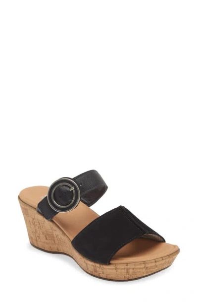 Naot Breezy Platform Wedge In Black Nubuck/ Black Leather